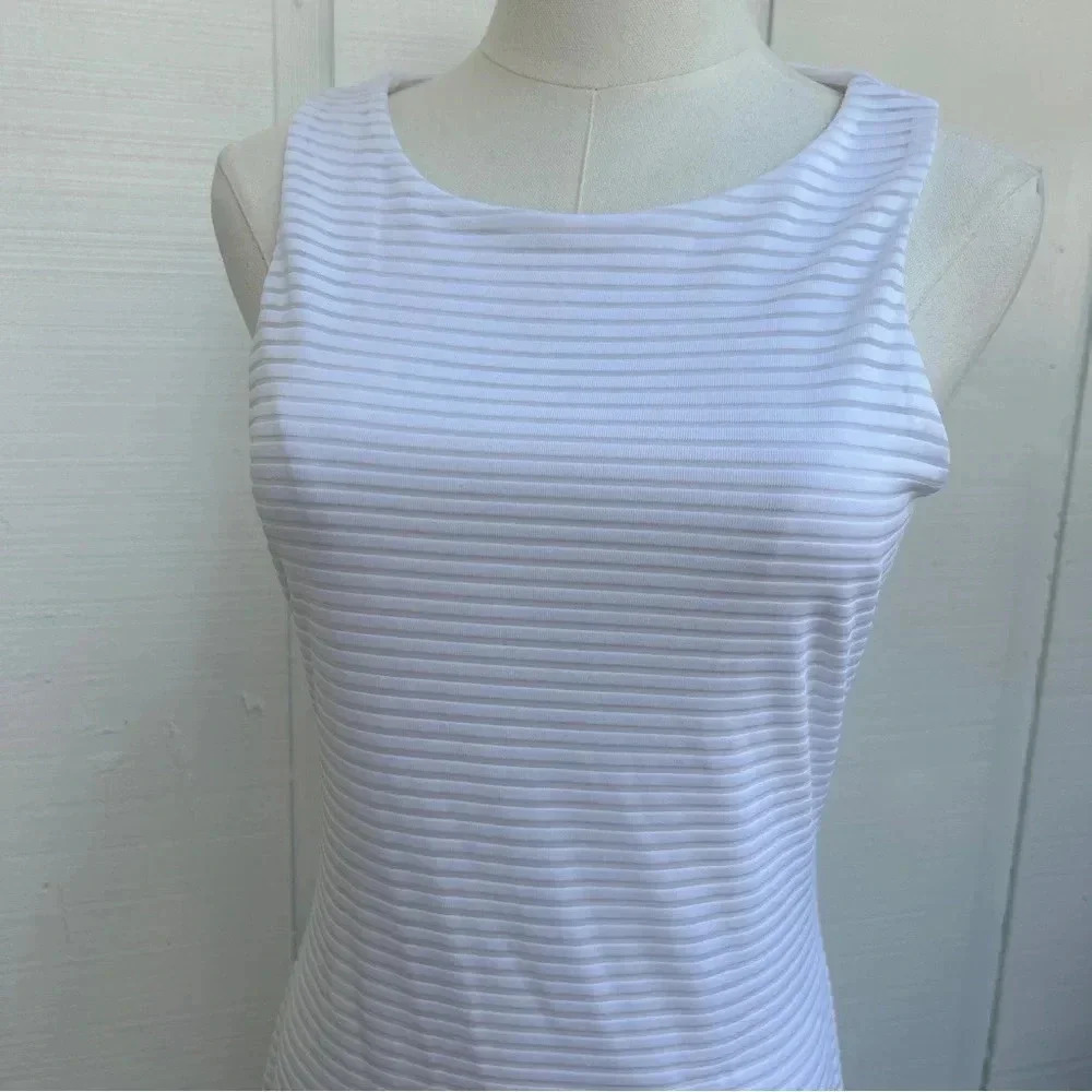 Vintage Y2K Jennifer Lopez White‎ Mesh Striped Overlay Midi Shift Dress | Size 4 - Picture 6 of 10